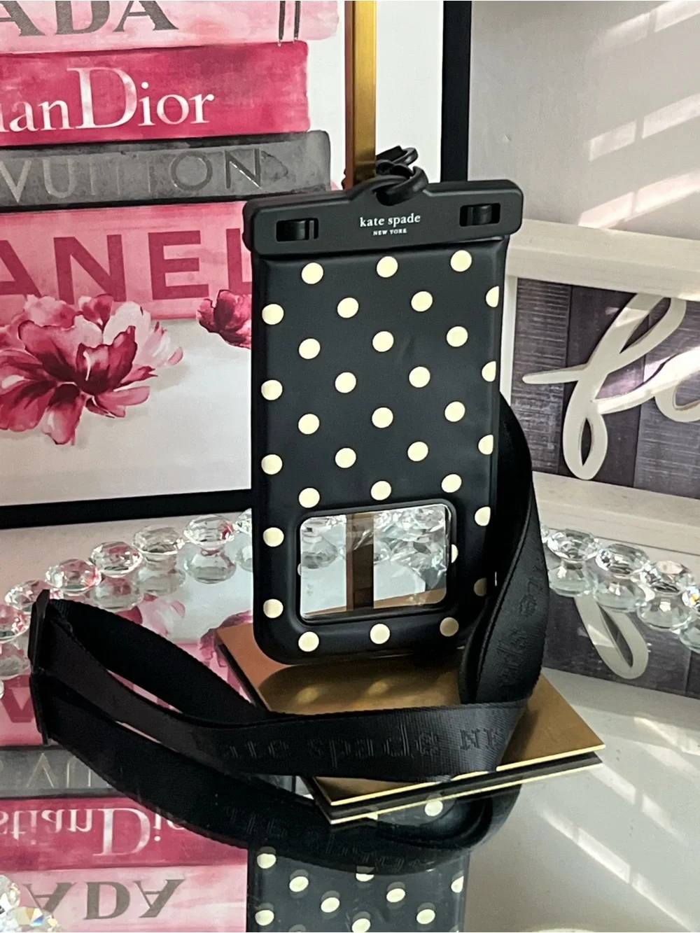 kate spade Black and White Polka Dot Waterproof Phone Pouch